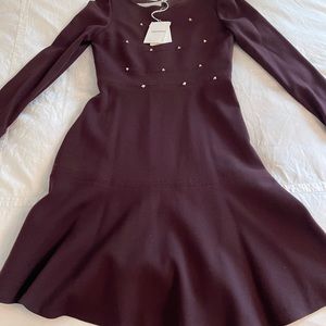 BRAND NEW WITH TAGS VALENTINO RUNWAY MAROON ROCKSTUD DRESS LONG SLEEVE SIZE 4